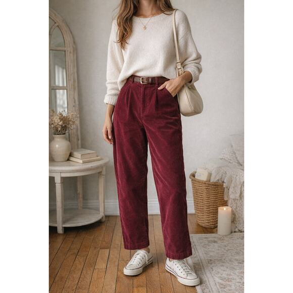 Pendleton Pants - Vintage 90s Pendleton red corduroy pants high rise pleated trousers